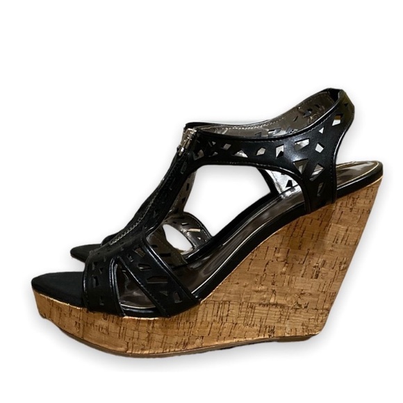 NWOT Carlos by Carlos Santana Geneva Platform Wedge Sandals Black Cork Size 8.5 - Picture 4 of 8